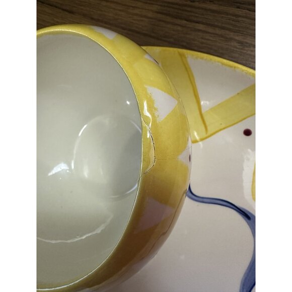 Vintage Cali Ceramic Chips & Dip Plate Set With Pepper Design & Yellow Zigzag Pa - Picture 3 of 6